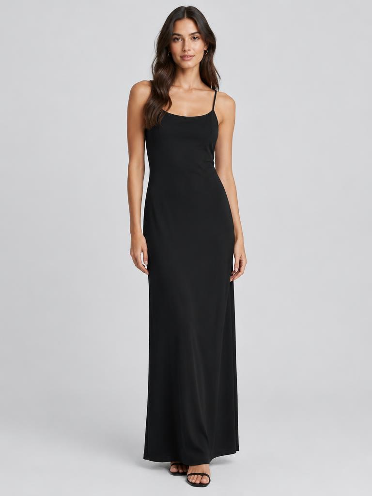 Minimal Black Maxi Dress in Black