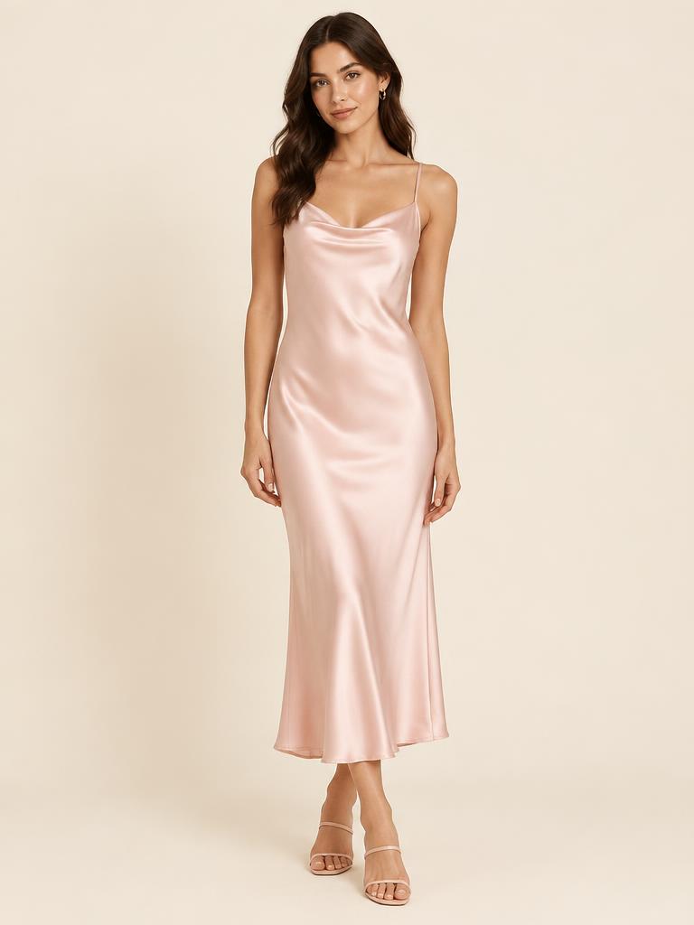Blush Satin Slip Dress in Blush