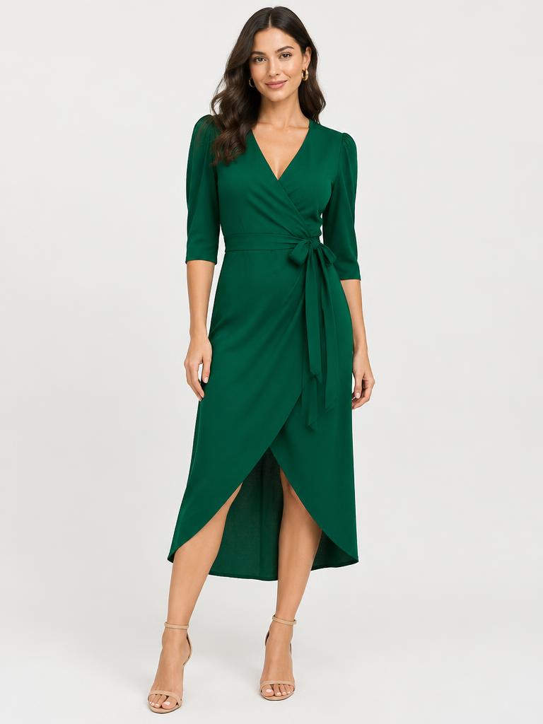 Emerald Wrap Dress in Emerald